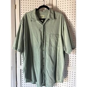 Vintage Eddie Bauer Short SLV Button Down Cotton Shirt Green Men's XL